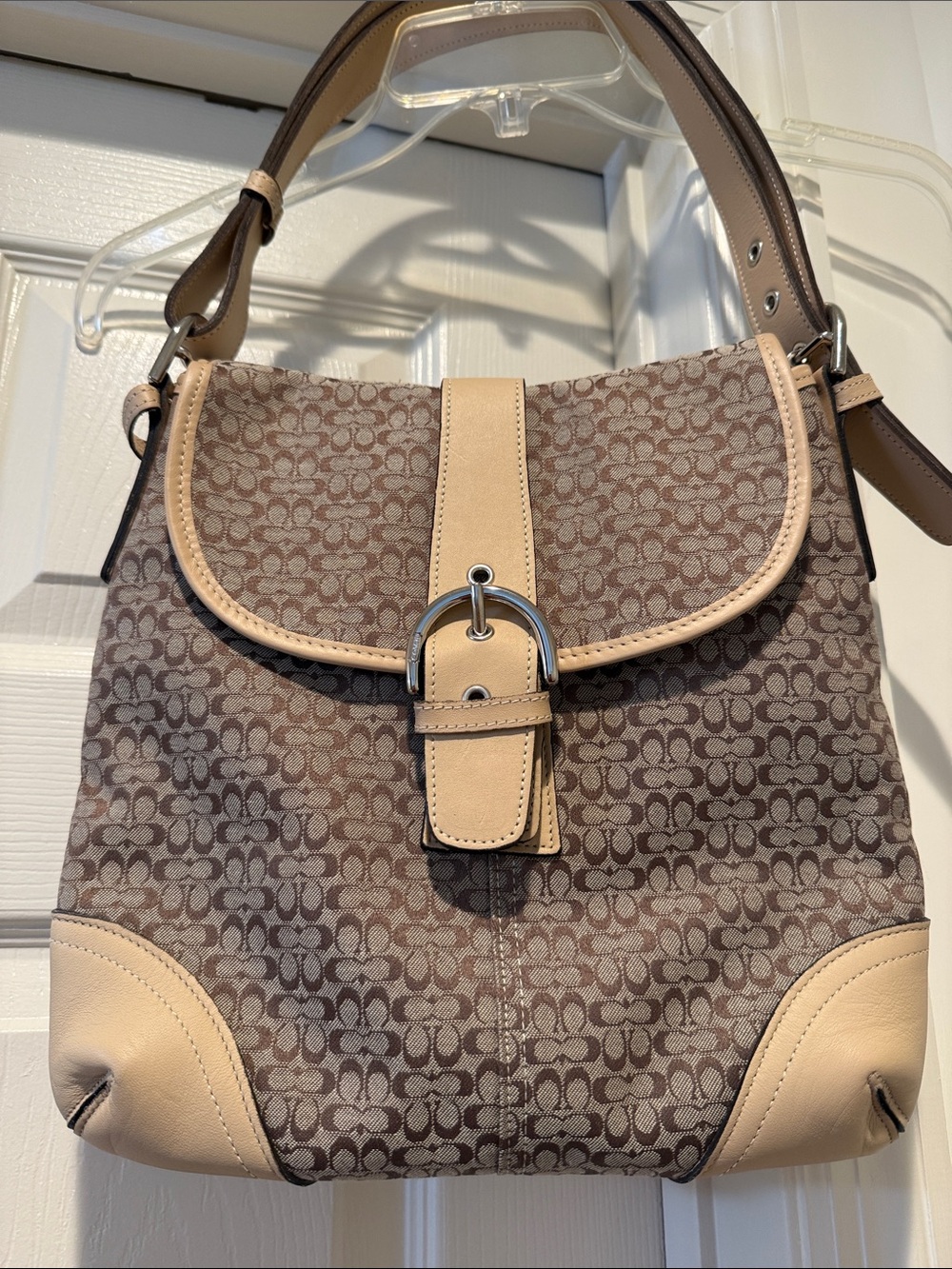 NEW VINTAGE 1990s Coach Signature Canvas Leather Jacquard Whitney Handbag